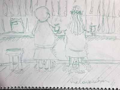 Original sketch - Buddha and Jesus at the bar